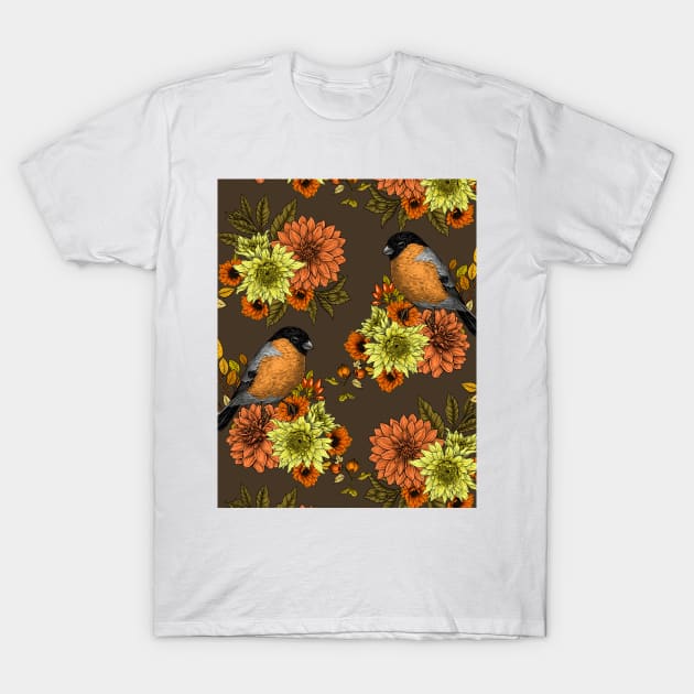 Bullfinch on autumn florals T-Shirt by katerinamk